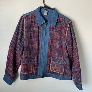 Vintage 1970s Tweed & Denim Collared Jacket